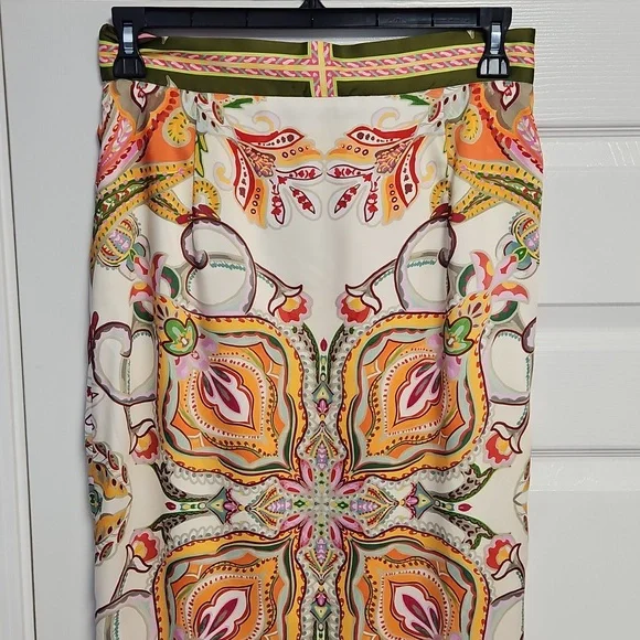 ANTONIO MELANI Satin Clio Scarf Wrap Maxi Skirt: Multi Color Print: Size- 10 - Picture 6 of 16